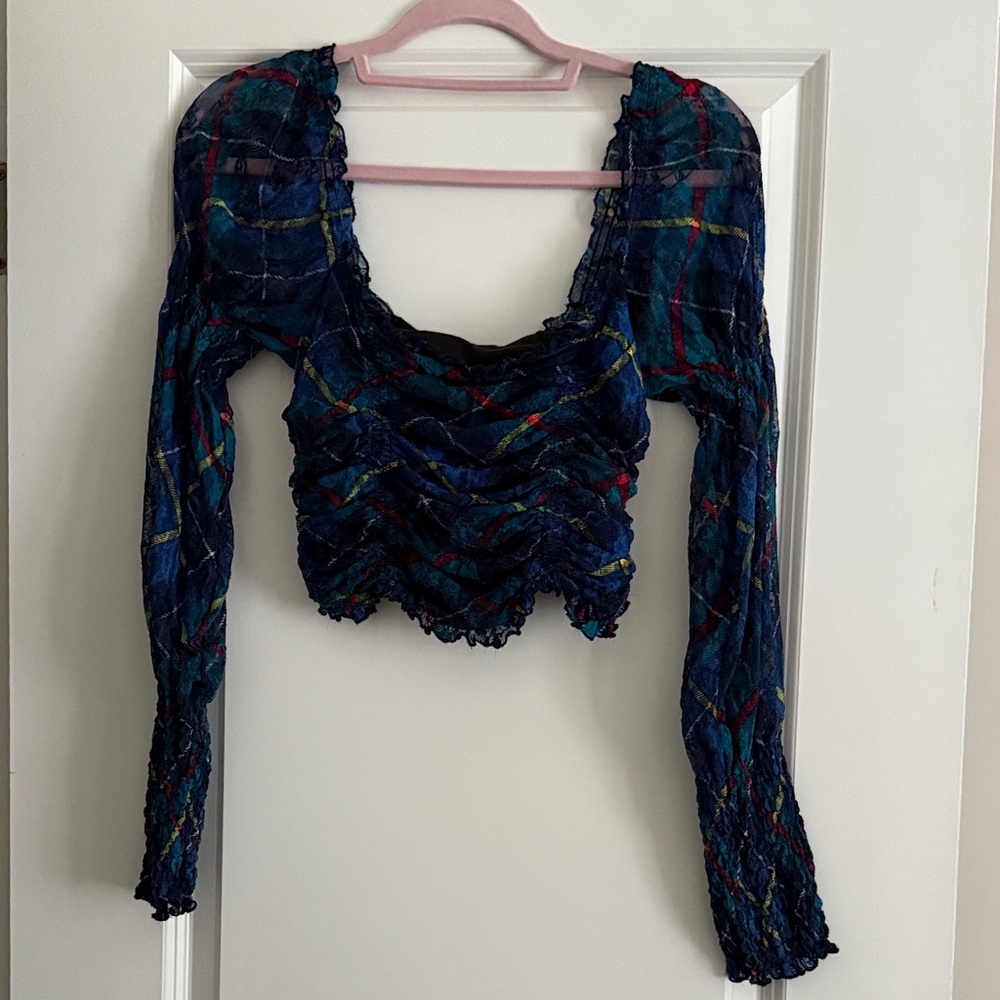 Urban Outfitters Plaid Lace Crop Top